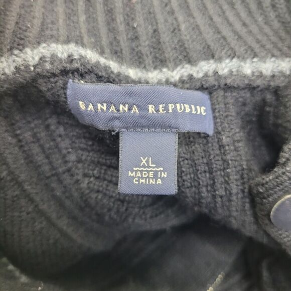 Banana Republic Sweater Men XL Black Wool Ribbed Pullover Heavyweight Epaulettes - Picture 4 of 5